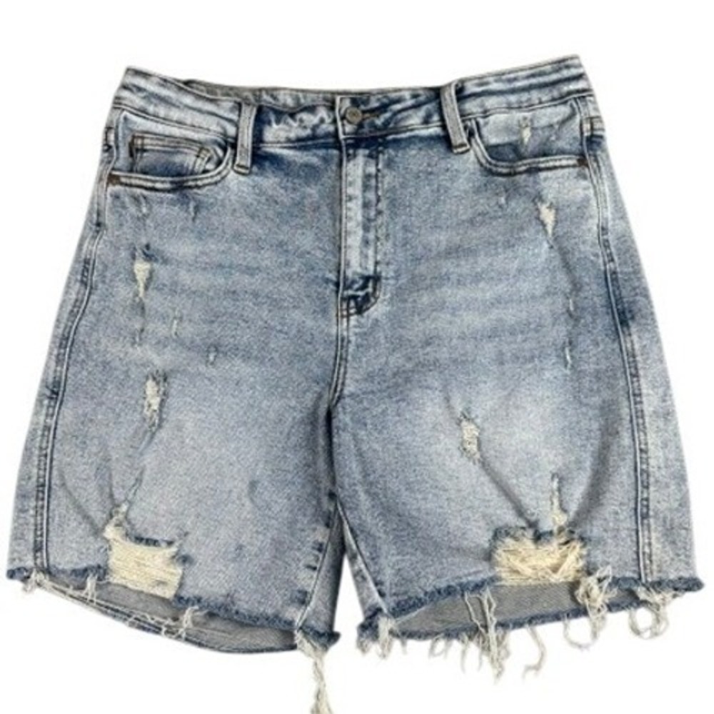 Judy Blue Denim Shorts W XL Light Wash Distressed Frayed Raw Hem Stretch Jean